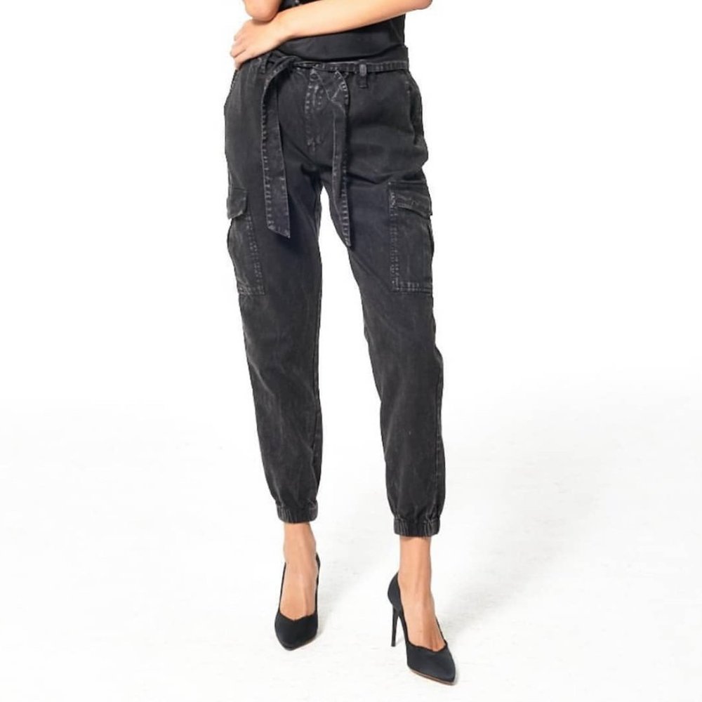 YFB Distressed Black Denim Cargo Jogger